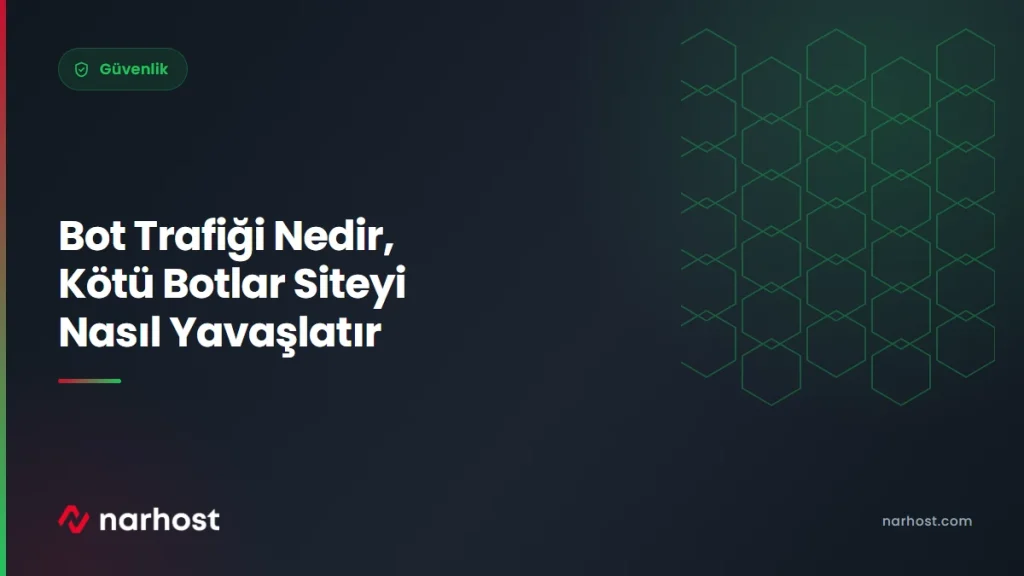 Bot Trafiği Nedir, Kötü Botlar Siteyi Nasıl Yavaşlatır — Narhost Güvenlik rehberi kapak görseli