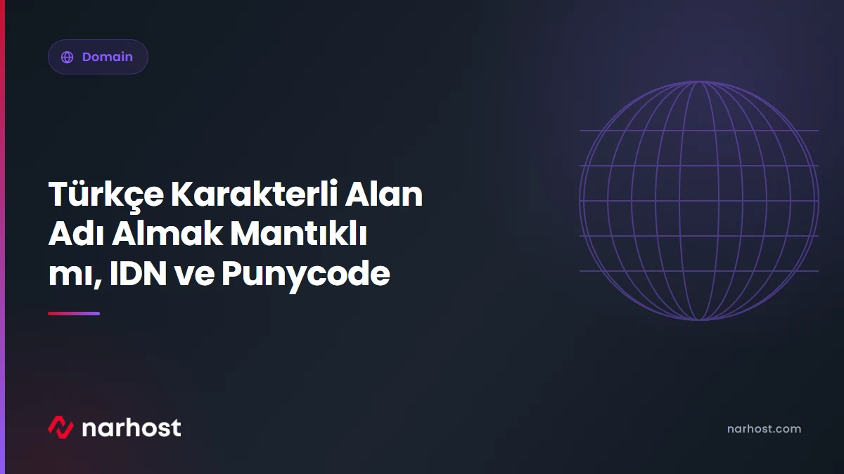 Türkçe Karakterli Alan Adı Almak Mantıklı mı, IDN ve Punycode — Narhost Domain rehberi kapak görseli