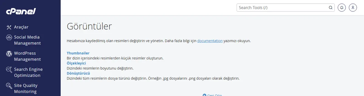 Görsel optimizasyonu site hızı için cPanel Görüntüler aracıyla toplu WebP dönüştürme ekranı