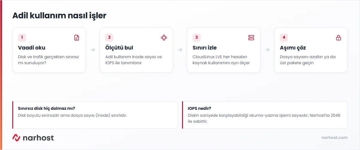 sınırsız hosting gerçek mi sorusunun inode ve IOPS sınırlarıyla cevaplandığı şema