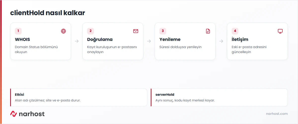 clienthold nedir çözüm şeması — WHOIS kontrolü, doğrulama e-postası, yenileme ve iletişim bilgisi