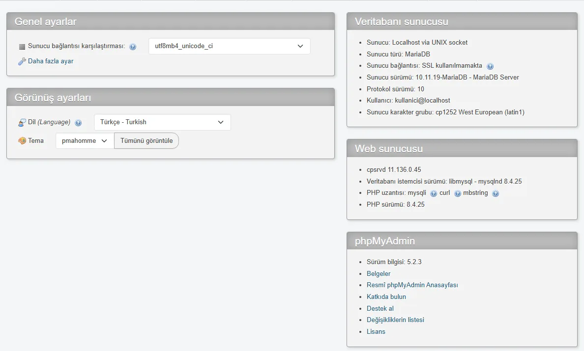 phpMyAdmin Ayarlar ekranında görünüm sekmesi ve satır sayısı seçeneği